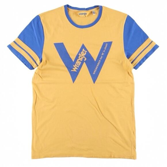Wrangler Tops - Wrangler Blue & Yellow Vintage Retro Inspired Baseball Ringer Tee Unisex Size M